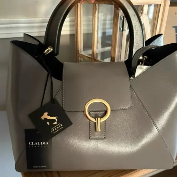 CLAUDIA FIRENZE Gray Leather Totes.  Made in Italy - Picture 2 of 5